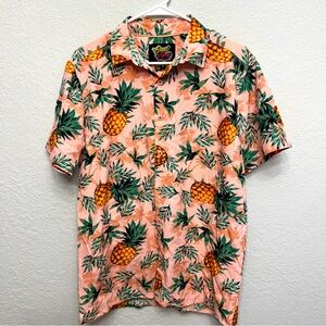 Good Vides Men's Surf Aloha Hawaiian Pineapple Print Button Front Shirt